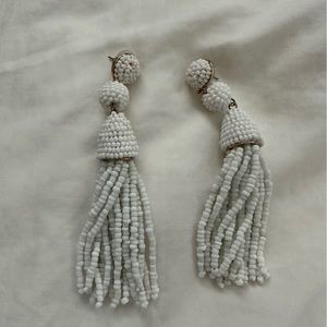 White Beaded Tassel Earrings